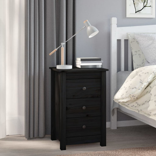 Berkfield Bedside Cabinet Black 40x35x61.5 cm Solid Wood Pine