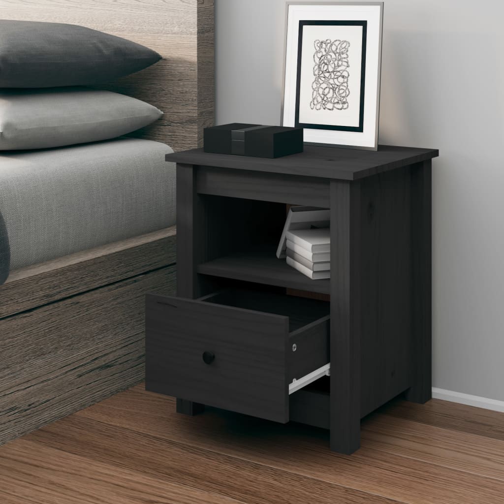 Berkfield Bedside Cabinet Grey 40x35x49 cm Solid Wood Pine