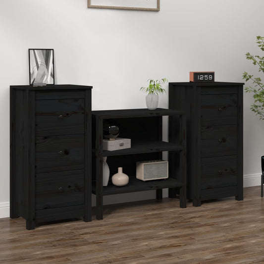 Berkfield Sideboards 2 pcs Black 40x35x80 cm Solid Wood Pine