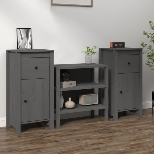Berkfield Sideboards 2 pcs Grey 40x35x80 cm Solid Wood Pine