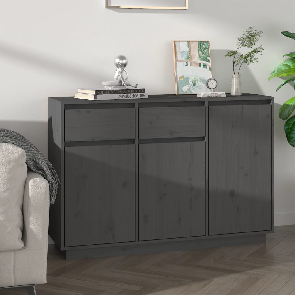 Berkfield Sideboard Grey 110x34x75 cm Solid Wood Pine