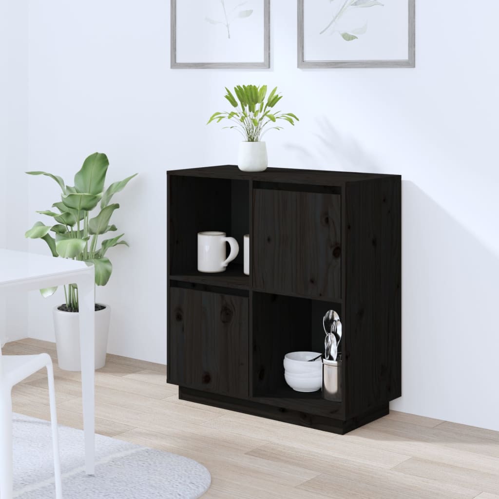 Berkfield Sideboard Black 74x35x80 cm Solid Wood Pine