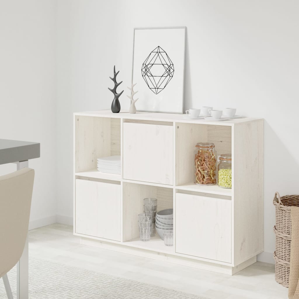 Berkfield Sideboard White 110.5x35x80 cm Solid Wood Pine
