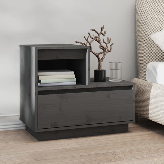 Berkfield Bedside Cabinet Grey 60x34x51 cm Solid Wood Pine