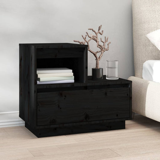 Berkfield Bedside Cabinet Black 60x34x51 cm Solid Wood Pine