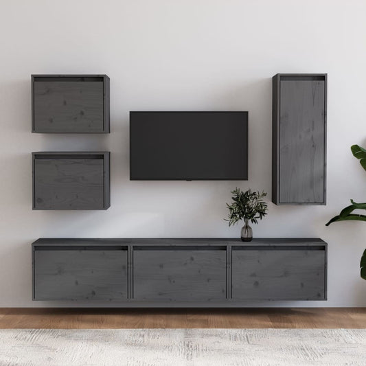 Berkfield TV Cabinets 6 pcs Grey Solid Wood Pine