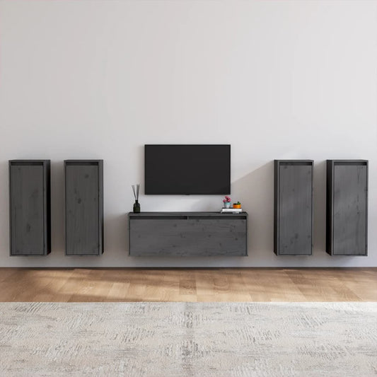 Berkfield TV Cabinets 5 pcs Grey Solid Wood Pine