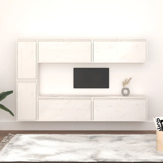 Berkfield TV Cabinets 6 pcs White Solid Wood Pine