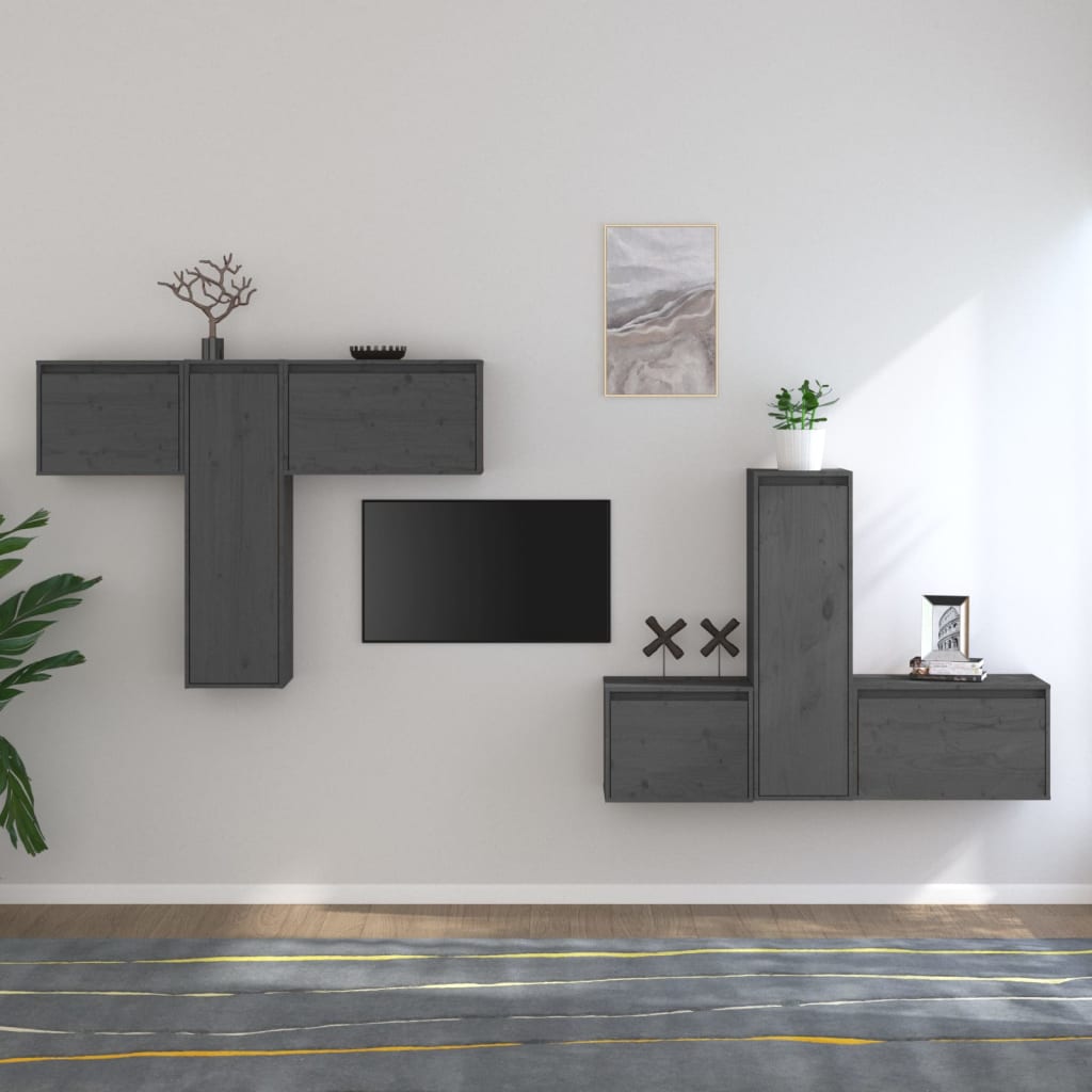 Berkfield TV Cabinets 6 pcs Grey Solid Wood Pine