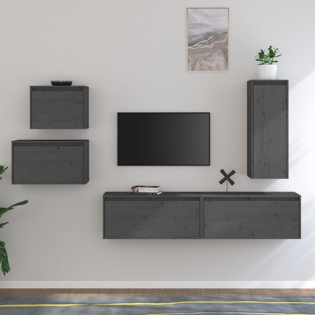 Berkfield TV Cabinets 5 pcs Grey Solid Wood Pine