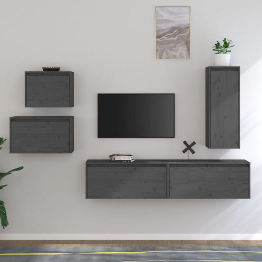Berkfield TV Cabinets 5 pcs Grey Solid Wood Pine