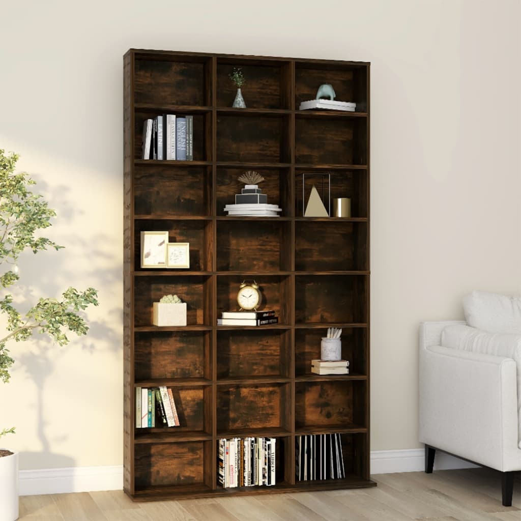 Berkfield CD Cabinet Smoked Oak 102x23x177.5 cm Engineered Wood