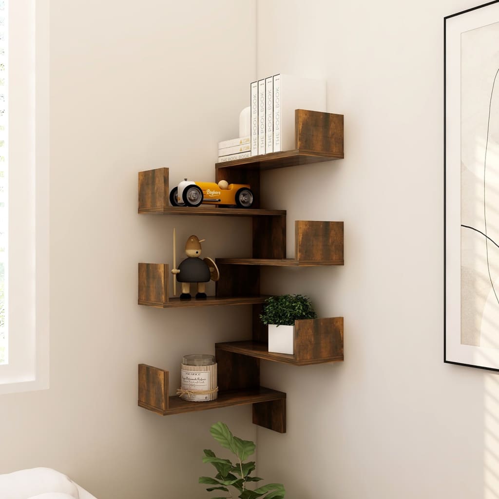 Berkfield Wall Corner Shelves 2 pcs Smoked Oak 40x40x50 cm Engineered Wood
