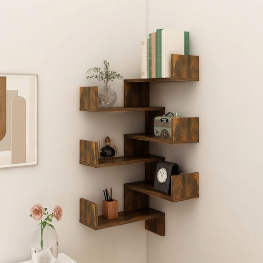 Berkfield Wall Corner Shelves 2 pcs Smoked Oak 40x40x50 cm Engineered Wood