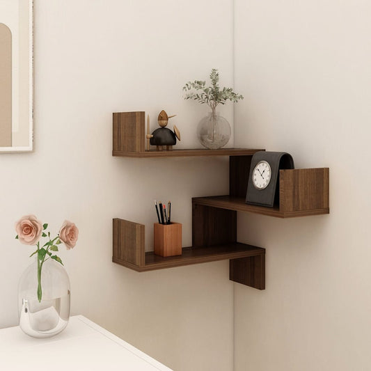 Berkfield Wall Corner Shelf Brown Oak 40x40x50 cm Engineered Wood