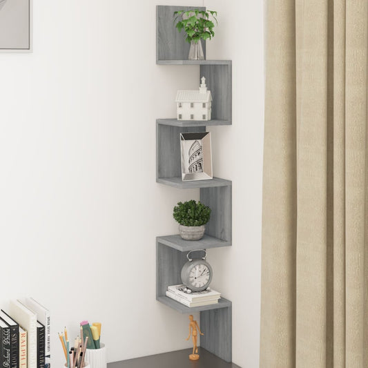 Berkfield Wall Corner Shelf Grey Sonoma 20x20x127.5 cm Engineered Wood