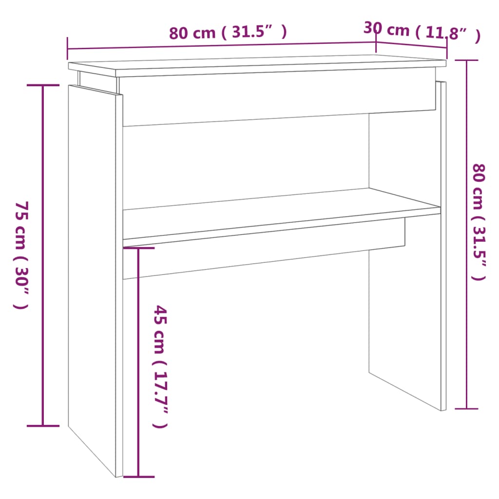 Berkfield Console Table Brown Oak 80x30x80 cm Engineered Wood