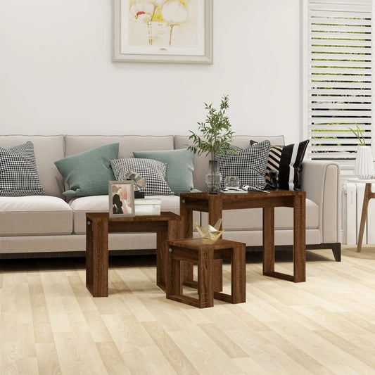 Berkfield Nesting Tables 3 pcs Brown Oak Engineered Wood
