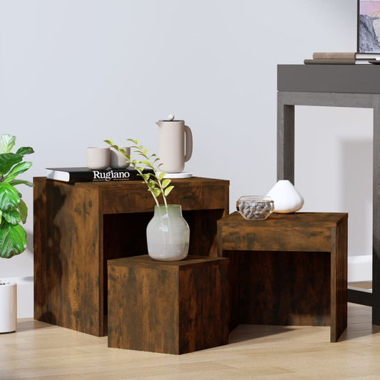 Berkfield Nesting Tables 3 pcs Smoked Oak Engineered Wood