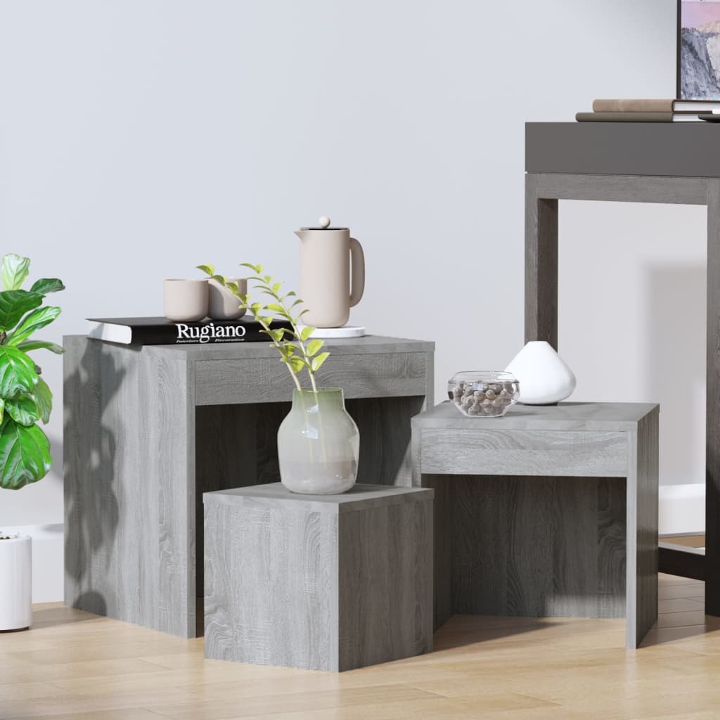 Berkfield Nesting Tables 3 pcs Grey Sonoma Engineered Wood