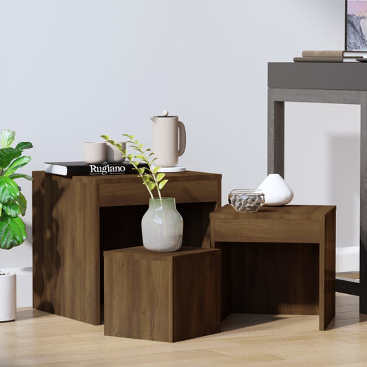 Berkfield Nesting Tables 3 pcs Brown Oak Engineered Wood