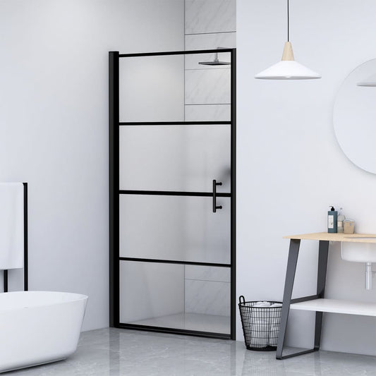 Berkfield Shower Door 100x178 cm Half Frosted Tempered Glass Black