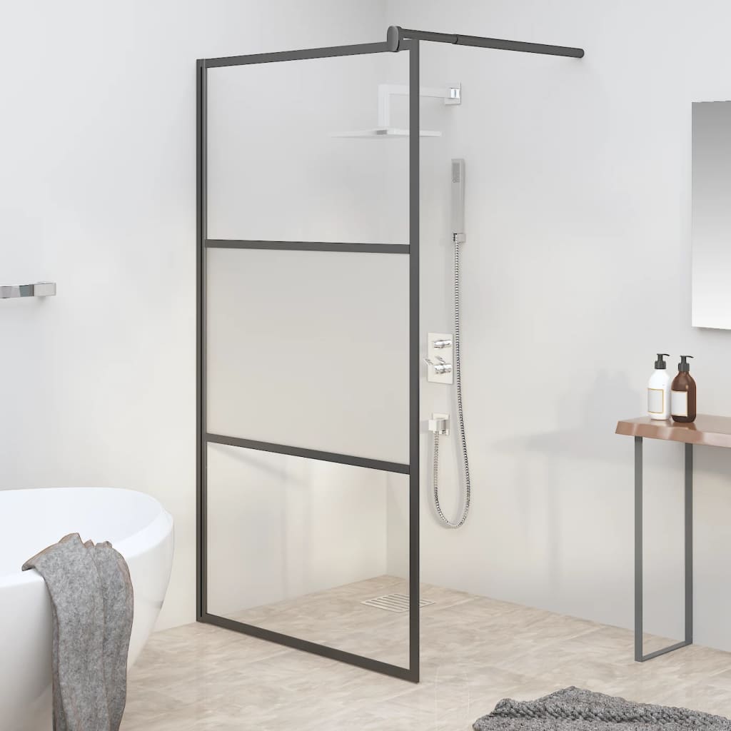 Berkfield Walk-in Shower Wall 115x195 cm Half Frosted ESG Glass Black