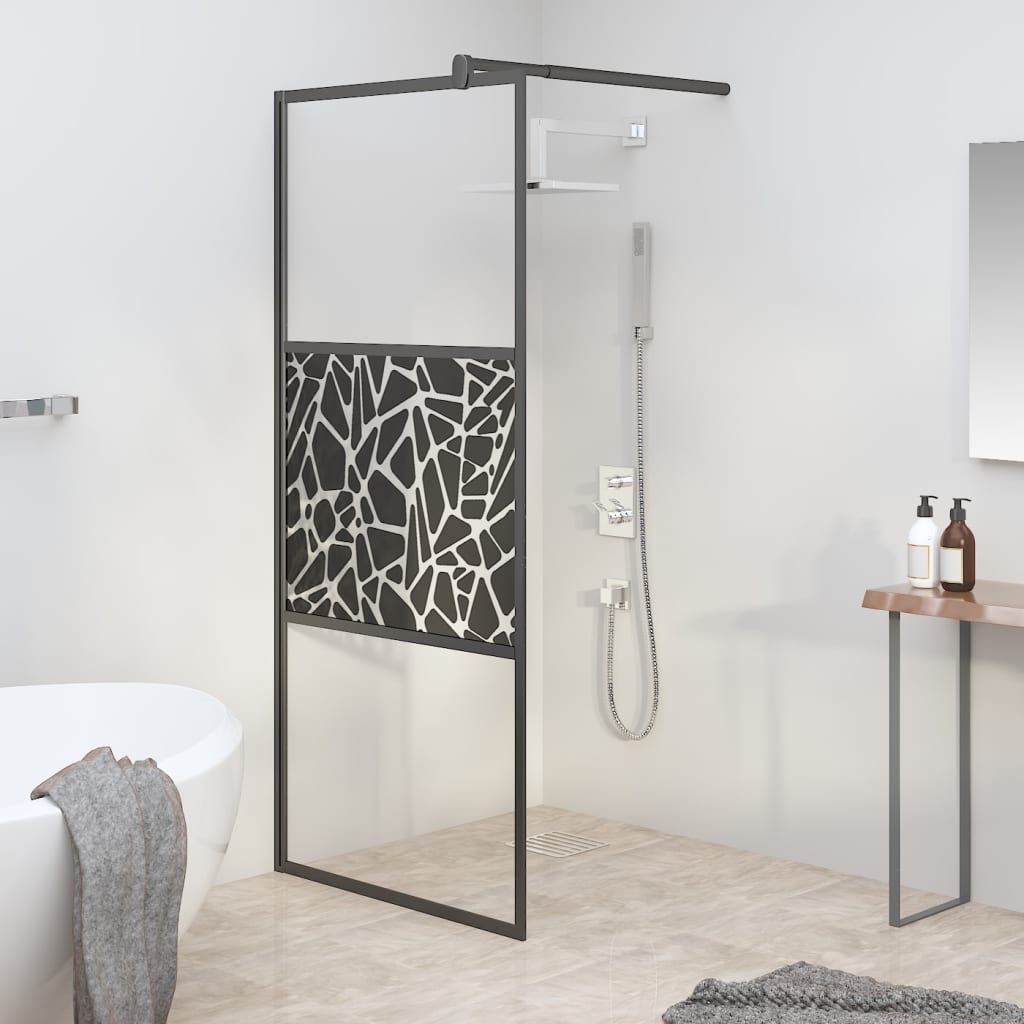 Berkfield Walk-in Shower Wall 90x195cm ESG Glass with Stone Design Black