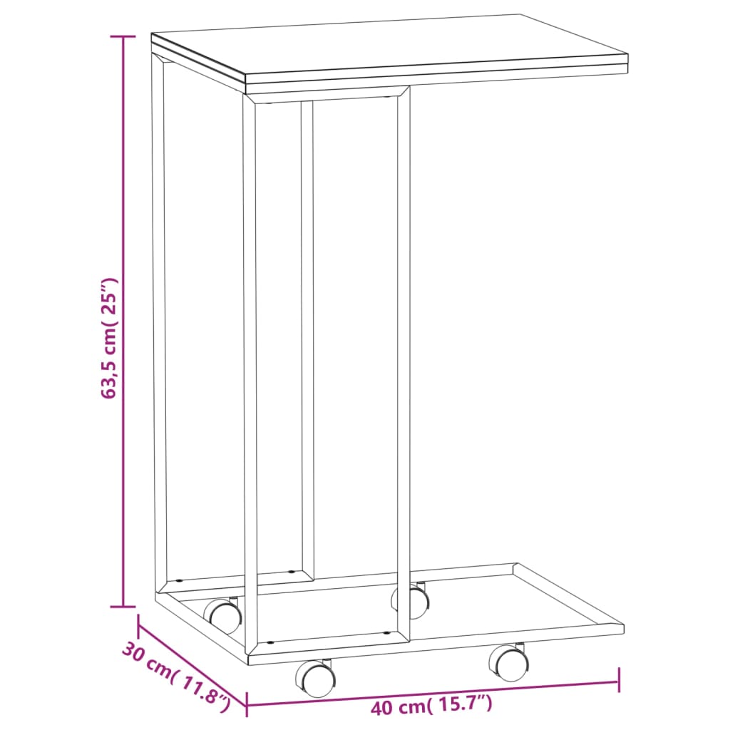 Berkfield Side Table with Wheels Black 40x30x63.5 cm Engineered Wood