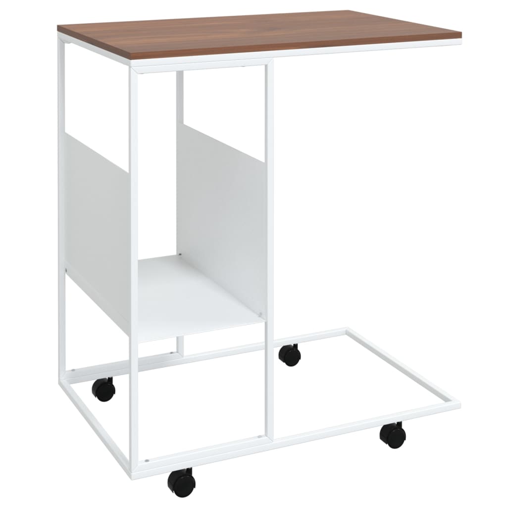 Berkfield Side Table with Wheels White 55x36x63.5 cm Engineered Wood