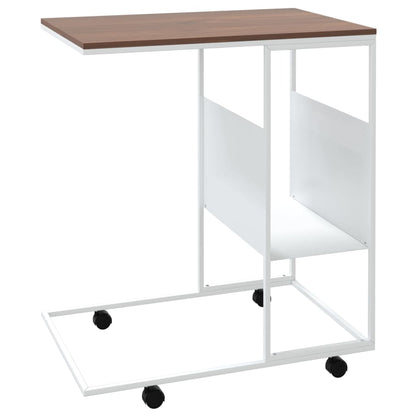 Berkfield Side Table with Wheels White 55x36x63.5 cm Engineered Wood
