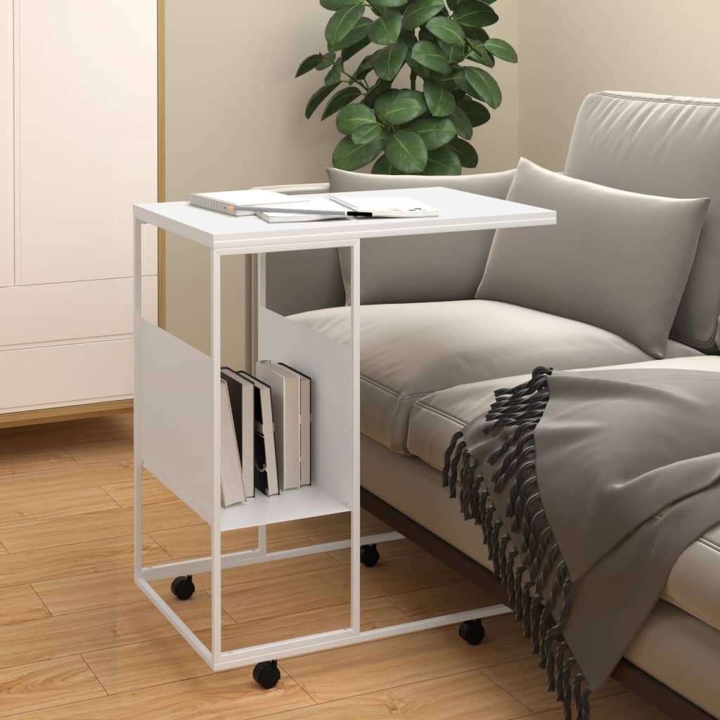 Berkfield Side Table with Wheels White 55x36x63.5 cm Engineered Wood