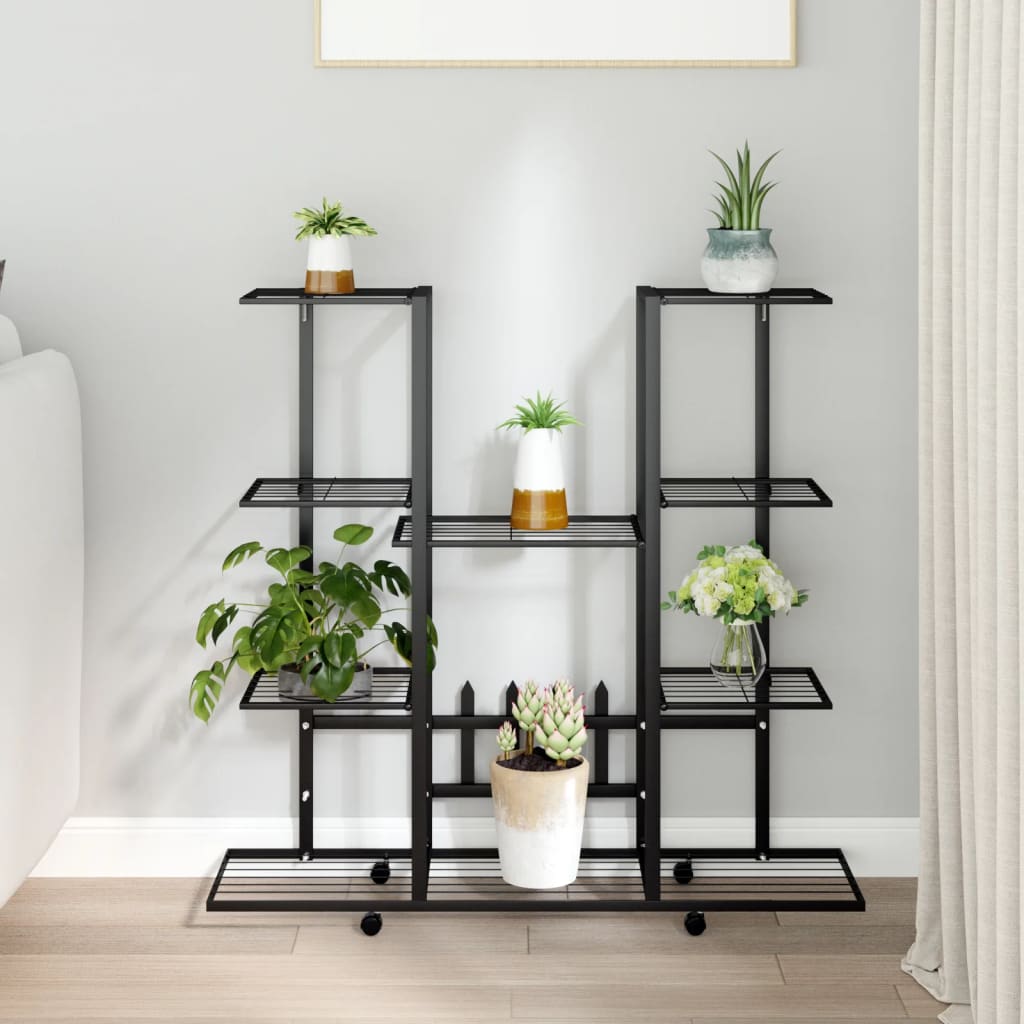 Berkfield Flower Stand with Wheels 94.5x24.5x91.5 cm Black Iron