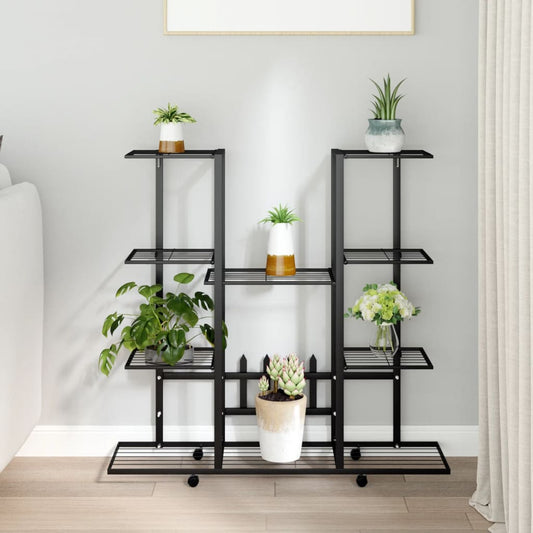 Berkfield Flower Stand with Wheels 94.5x24.5x91.5 cm Black Iron