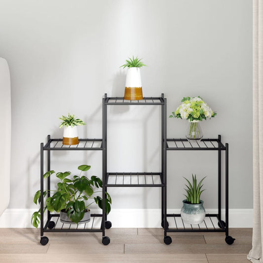 Berkfield Flower Stand with Wheels 83x25x63.5 cm Black Iron