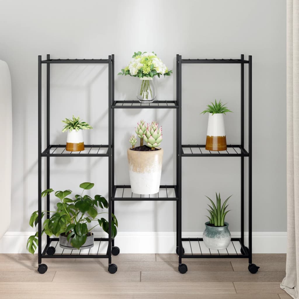 Berkfield Flower Stand with Wheels 83x25x83.5 cm Black Iron
