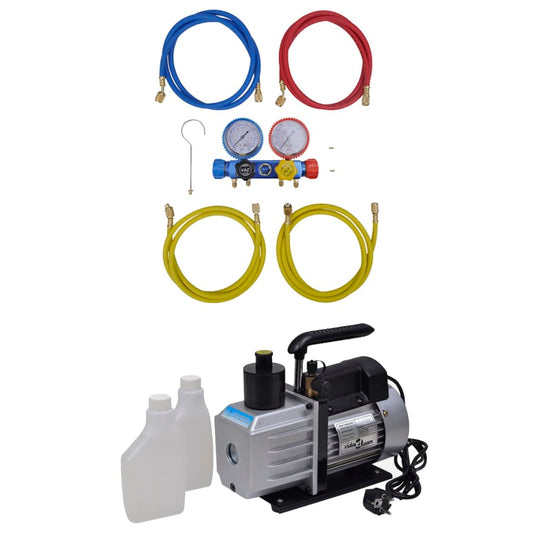 Berkfield Vacuum Pump with 4-way Manifold Gauge Set for Air Conditioning