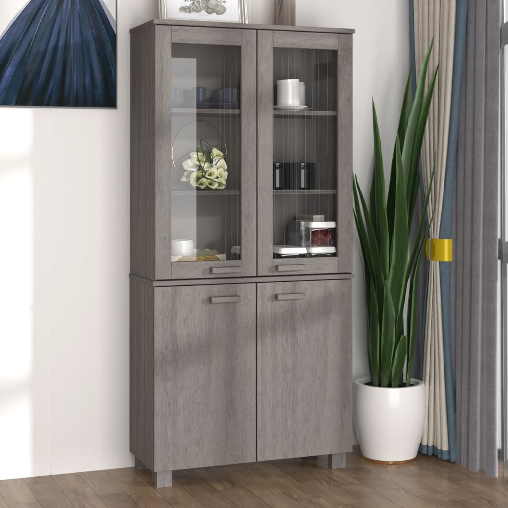 Berkfield Highboard HAMAR Solid Wood Pine Light Grey