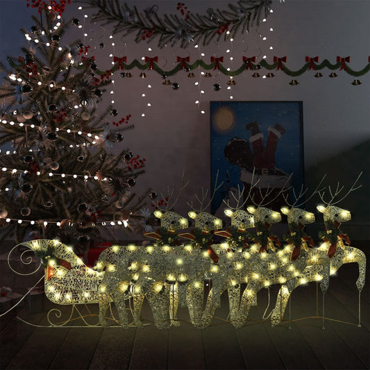 Berkfield Reindeer & Sleigh Christmas Decoration 140 LEDs Outdoor Gold
