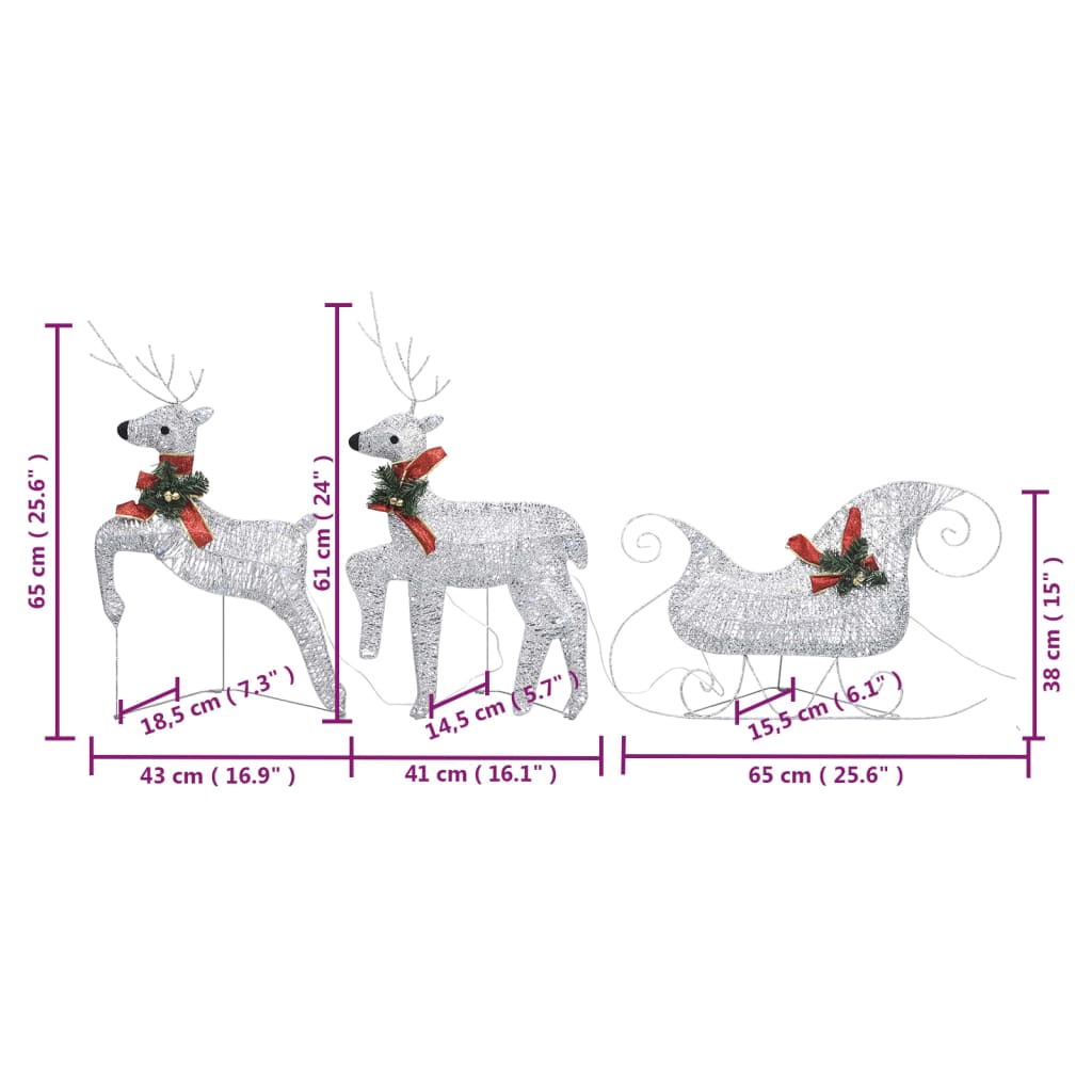Berkfield Reindeer & Sleigh Christmas Decoration 140 LEDs Outdoor Silver