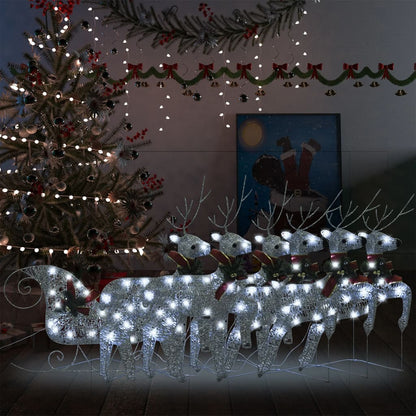 Berkfield Reindeer & Sleigh Christmas Decoration 140 LEDs Outdoor Silver
