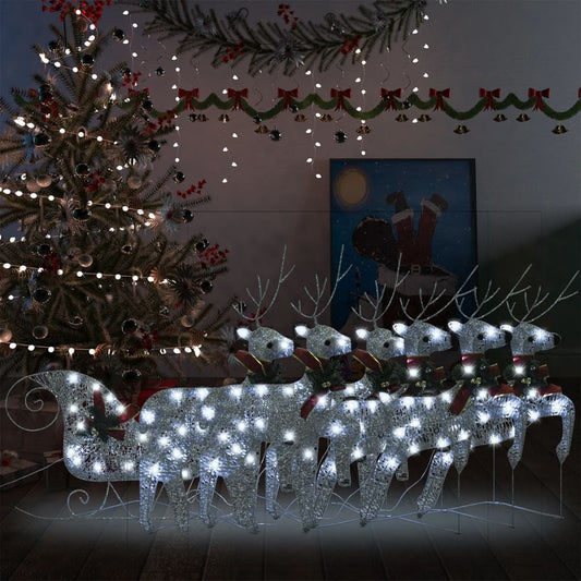 Berkfield Reindeer & Sleigh Christmas Decoration 140 LEDs Outdoor Silver