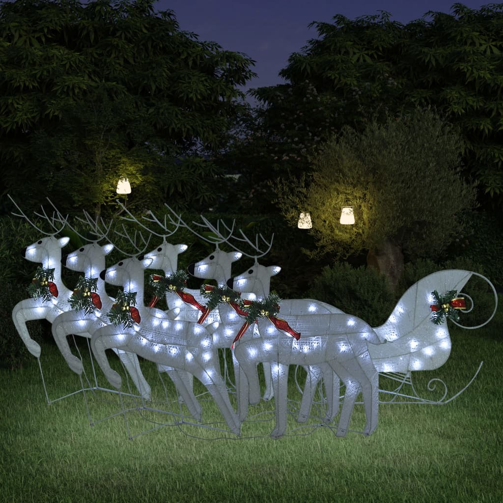 Berkfield Reindeer & Sleigh Christmas Decoration 140 LEDs Outdoor White