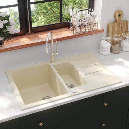 Berkfield Granite Kitchen Sink Double Basins Beige
