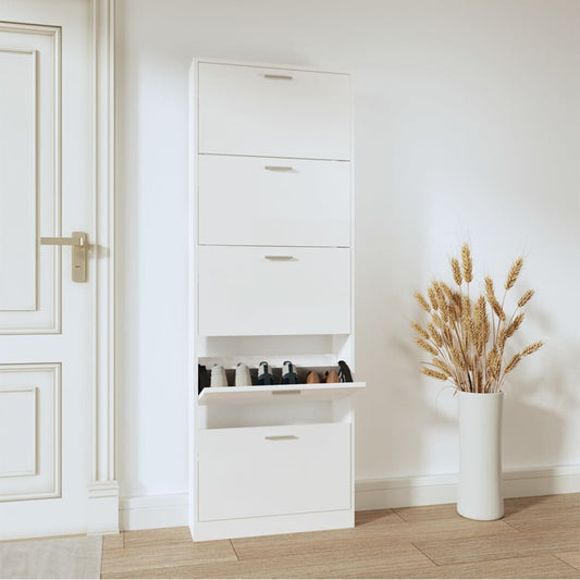 Berkfield Shoe Cabinet High Gloss White 59x17x169 cm Engineered Wood