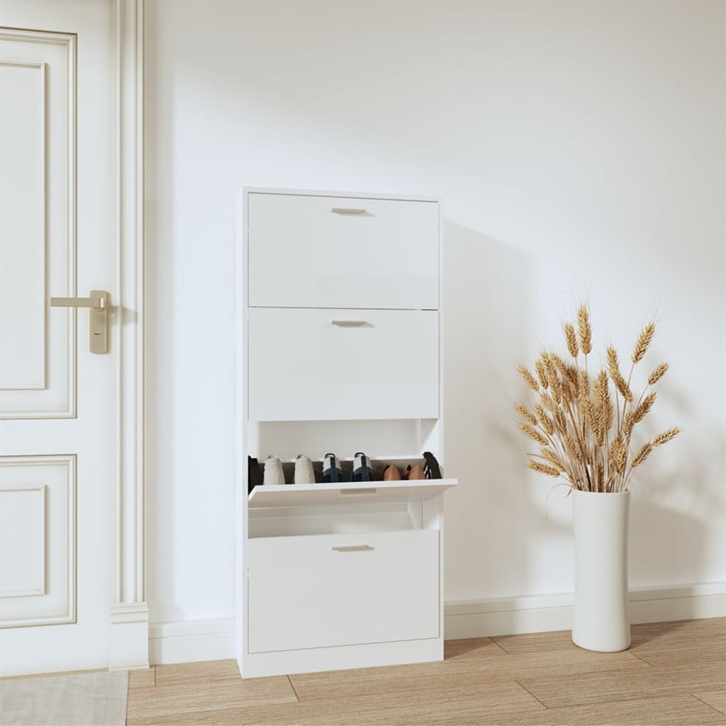 Berkfield Shoe Cabinet High Gloss White 59x17x150 cm Engineered Wood