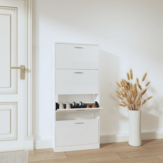Berkfield Shoe Cabinet High Gloss White 59x17x150 cm Engineered Wood