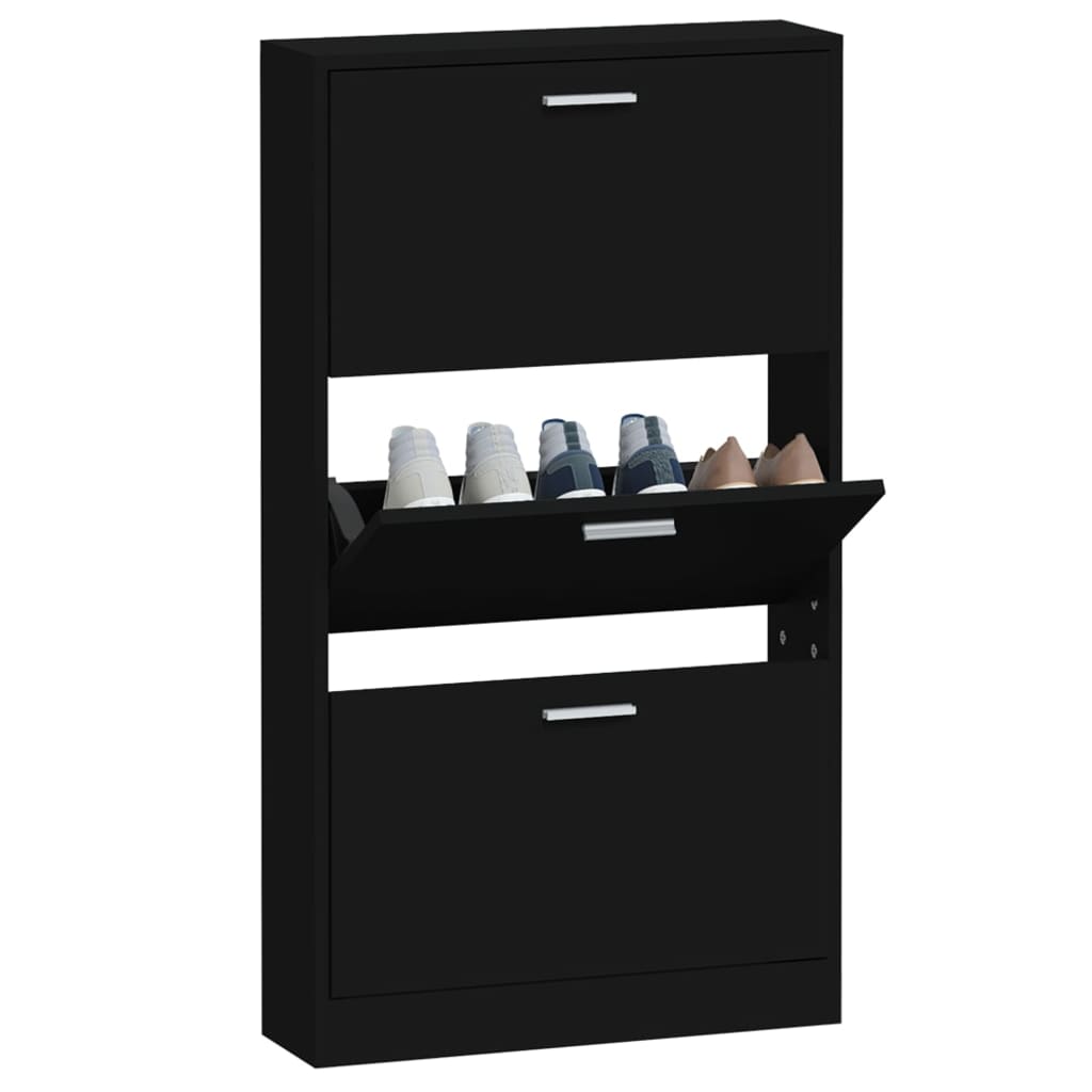 Berkfield Shoe Cabinet Black 59x17x108 cm Engineered Wood