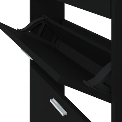 Berkfield Shoe Cabinet Black 59x17x108 cm Engineered Wood
