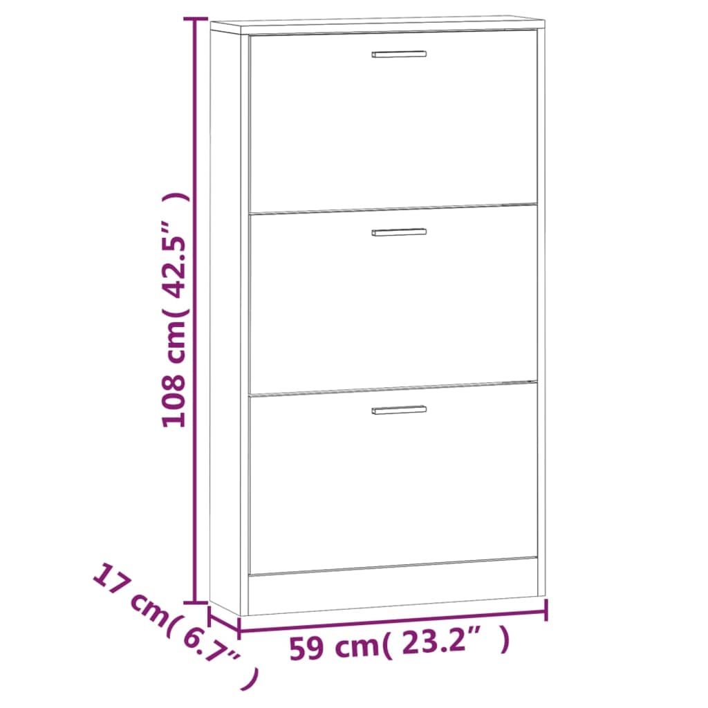 Berkfield Shoe Cabinet Black 59x17x108 cm Engineered Wood